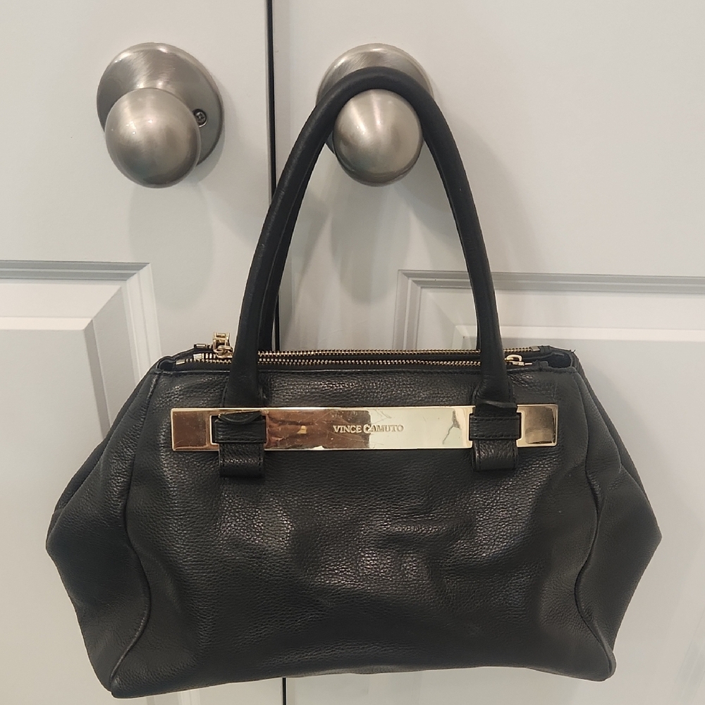 Vince Camuto Black Satchel with Gold Accents